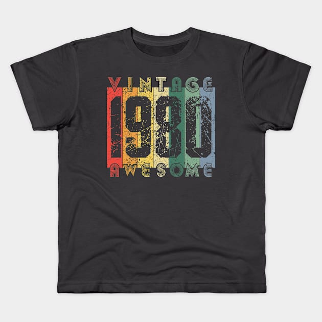 40th Birthday Gift Retro Vintage Style Born in 1980 Design Kids T-Shirt by PugSwagClothing